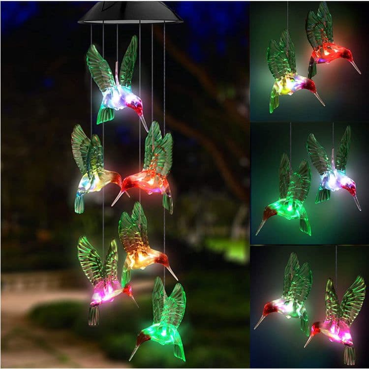 image-Outdoor Solar Wind Chime Lamp Hummingbird Butterfly Ball Wind Chime Garden Decoration