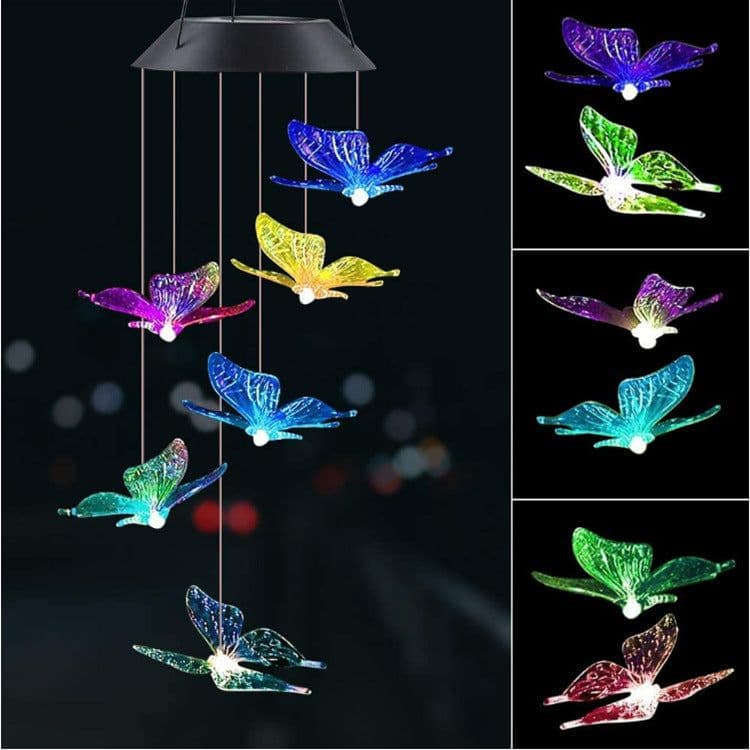 image-Outdoor Solar Wind Chime Lamp Hummingbird Butterfly Ball Wind Chime Garden Decoration