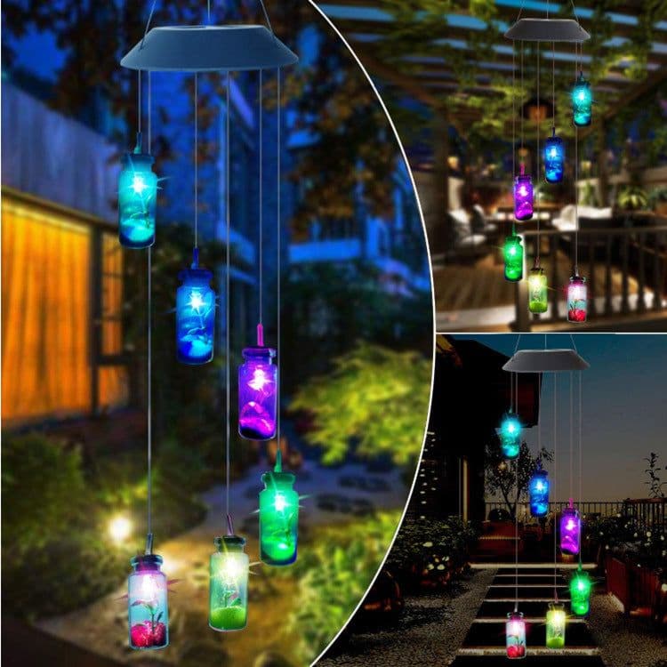 image-Outdoor Solar Wind Chime Lamp Hummingbird Butterfly Ball Wind Chime Garden Decoration