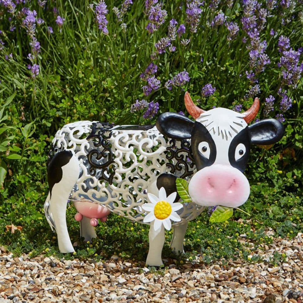 image-Daisy Cow Solar Lamp Resin Ornament Garden Decoration