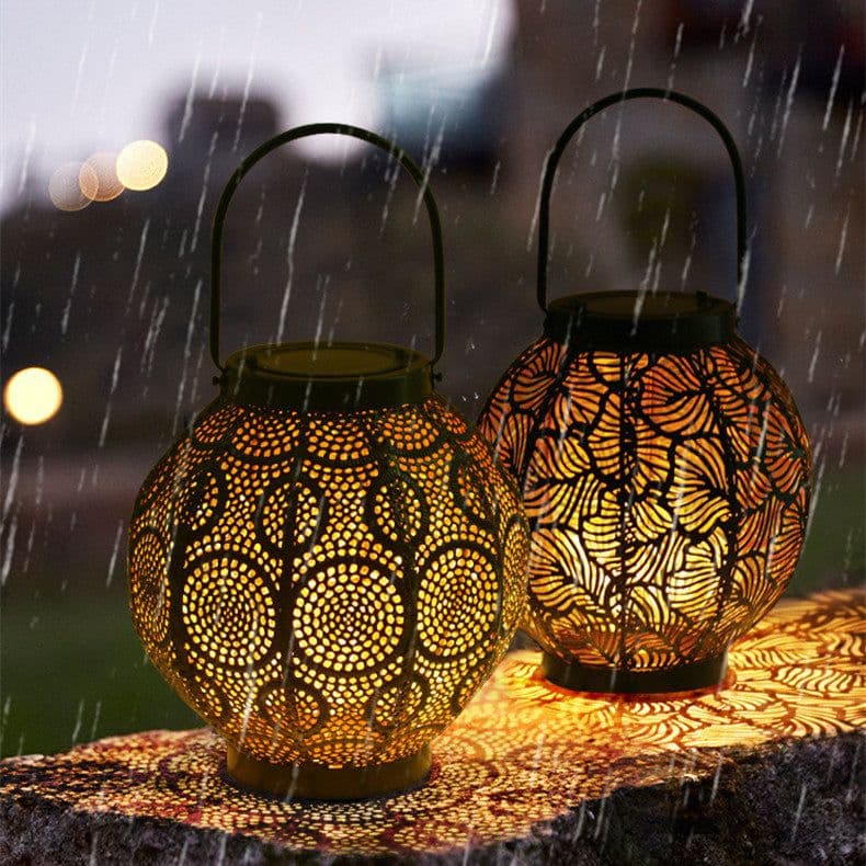 image-New Solar Outdoor Courtyard Hollow Decorative Iron Portable Lamp