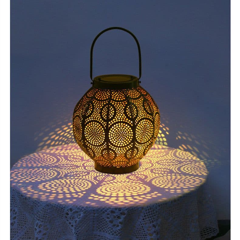 image-New Solar Outdoor Courtyard Hollow Decorative Iron Portable Lamp