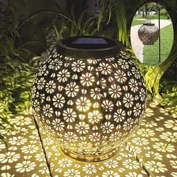 image-Solar Iron Hollow Flower Projection Lamp Outdoor Lawn Decorations