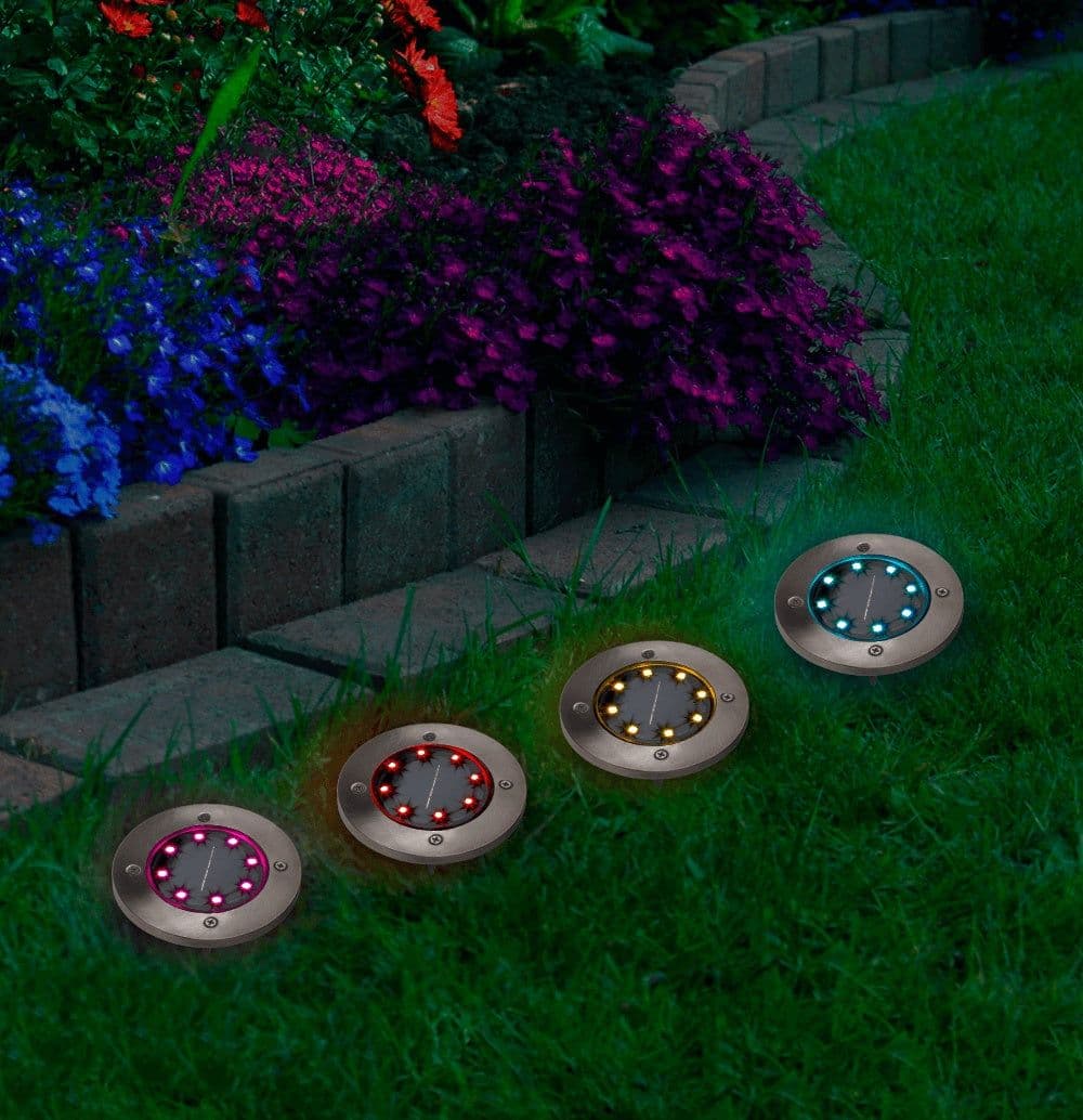 image-Garten Bodenleuchten Mit Solarzelle Und Farbwechselnder LED 4er Set