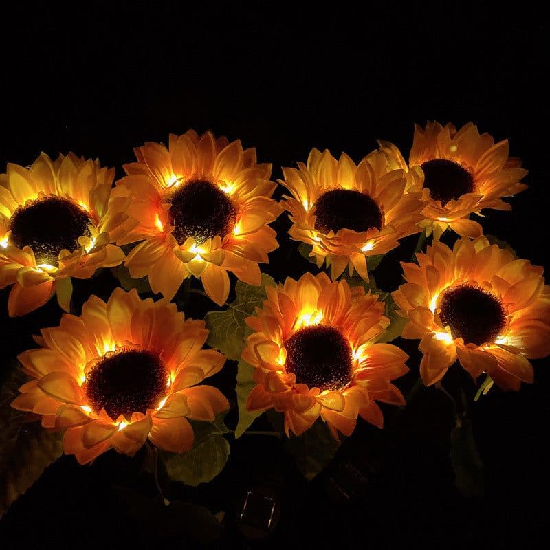 image-Led Solar Sunflower Three Head Lawn Garden Decorative Landscape Outdoor Lamp