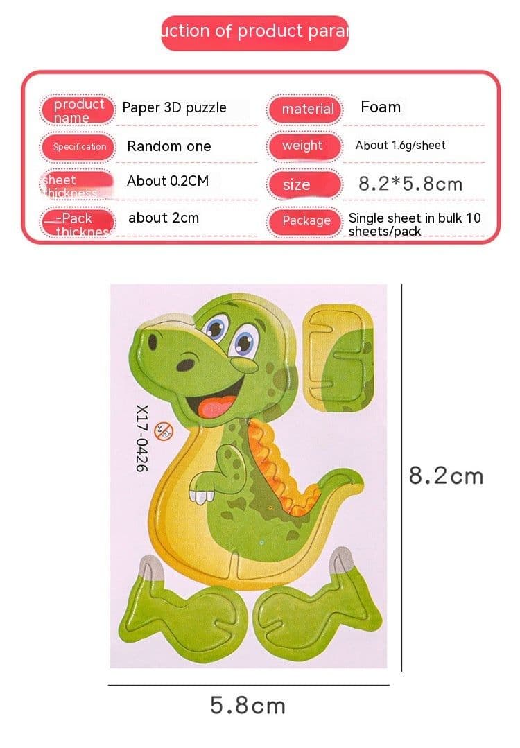 image-Cartoon Dinosaur 3D Puzzle Model Children DIY Handmade