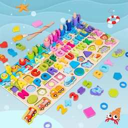 image-Wooden Multifunctional Numbers Board Magnetic Fishing Children's Digital Computing