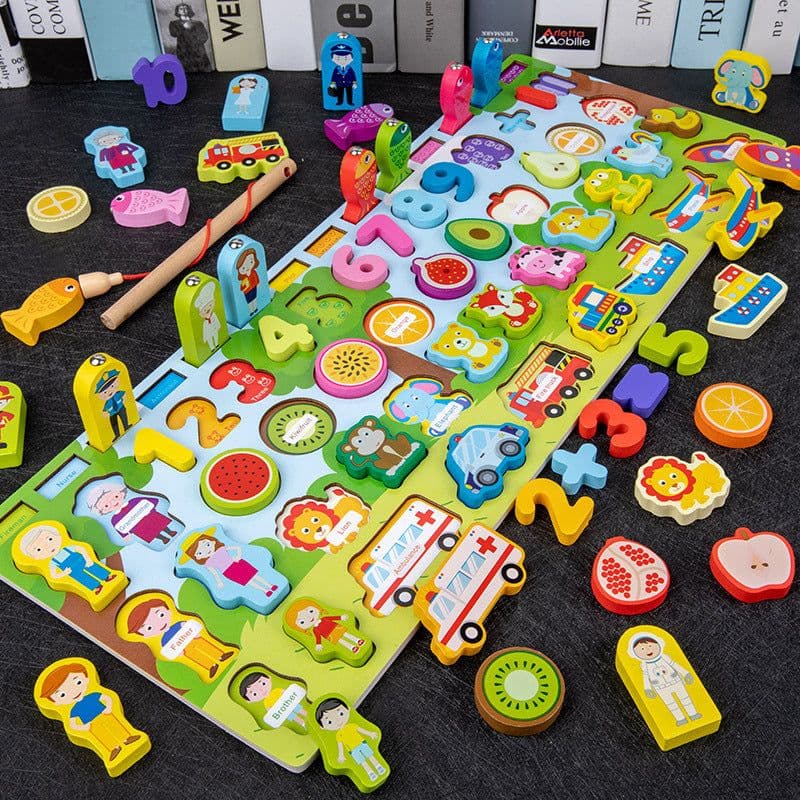 image-Wooden Multifunctional Numbers Board Magnetic Fishing Children's Digital Computing