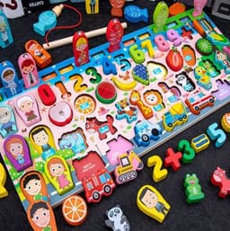 image-Wooden Multifunctional Numbers Board Magnetic Fishing Children's Digital Computing