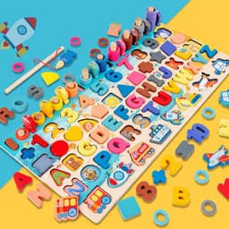 image-Wooden Multifunctional Numbers Board Magnetic Fishing Children's Digital Computing