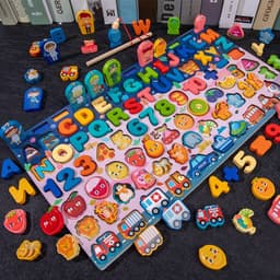 image-Wooden Multifunctional Numbers Board Magnetic Fishing Children's Digital Computing