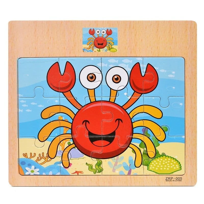 image-Wooden 12-piece Puzzle Puzzle Infant Children Early Childhood Educational Toys Animal Transportation Wooden Puzzle Toy