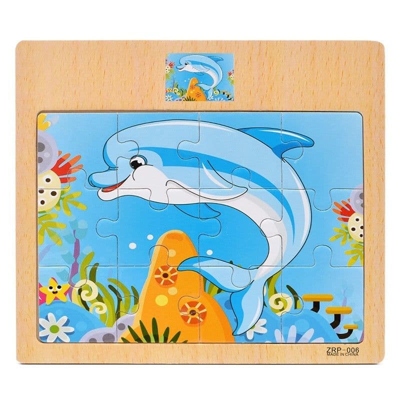 image-Wooden 12-piece Puzzle Puzzle Infant Children Early Childhood Educational Toys Animal Transportation Wooden Puzzle Toy