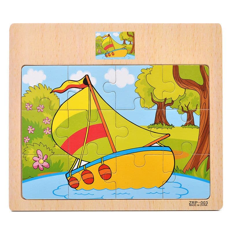 image-Wooden 12-piece Puzzle Puzzle Infant Children Early Childhood Educational Toys Animal Transportation Wooden Puzzle Toy