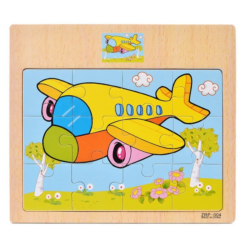 image-Wooden 12-piece Puzzle Puzzle Infant Children Early Childhood Educational Toys Animal Transportation Wooden Puzzle Toy