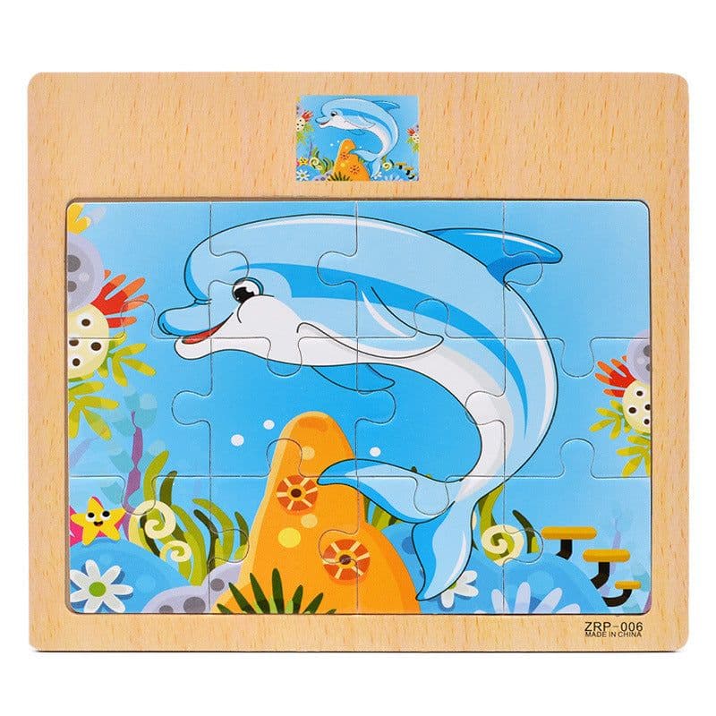 image-Wooden 12-piece Puzzle Puzzle Infant Children Early Childhood Educational Toys Animal Transportation Wooden Puzzle Toy