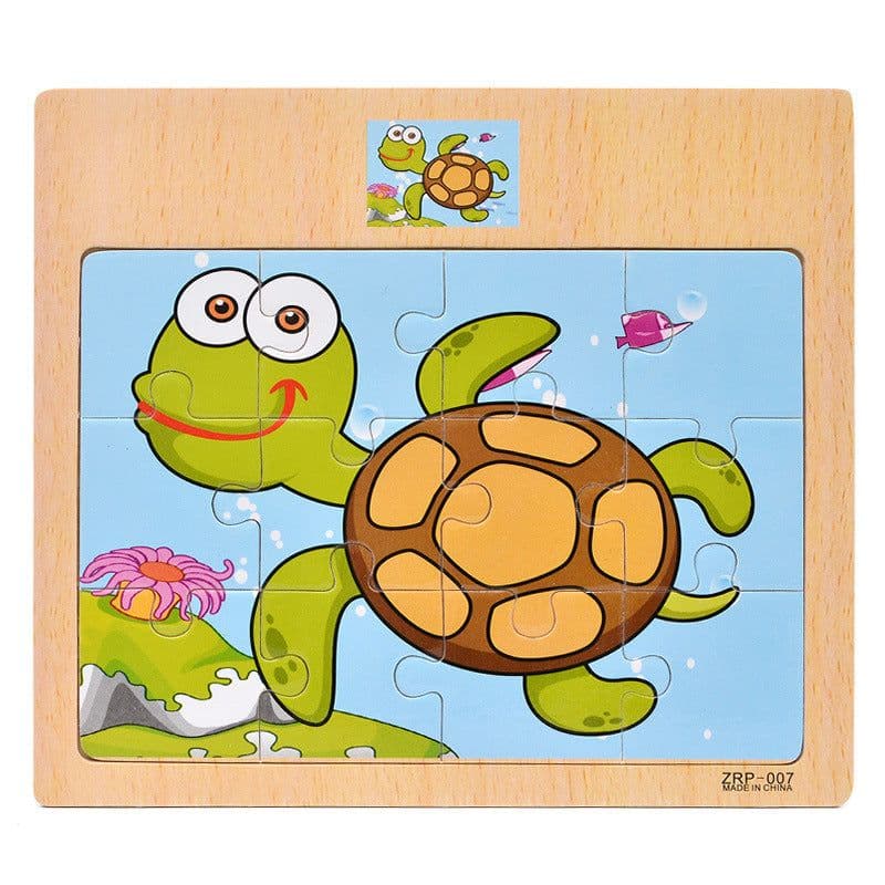 image-Wooden 12-piece Puzzle Puzzle Infant Children Early Childhood Educational Toys Animal Transportation Wooden Puzzle Toy