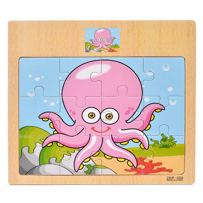 image-Wooden 12-piece Puzzle Puzzle Infant Children Early Childhood Educational Toys Animal Transportation Wooden Puzzle Toy