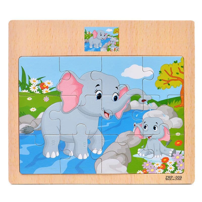 image-Wooden 12-piece Puzzle Puzzle Infant Children Early Childhood Educational Toys Animal Transportation Wooden Puzzle Toy