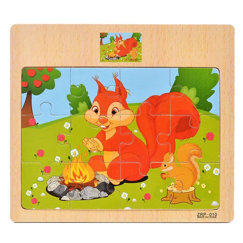 image-Wooden 12-piece Puzzle Puzzle Infant Children Early Childhood Educational Toys Animal Transportation Wooden Puzzle Toy