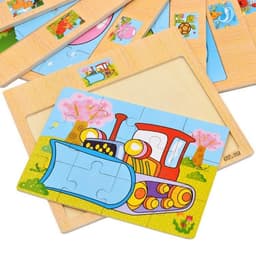 image-Wooden 12-piece Puzzle Puzzle Infant Children Early Childhood Educational Toys Animal Transportation Wooden Puzzle Toy