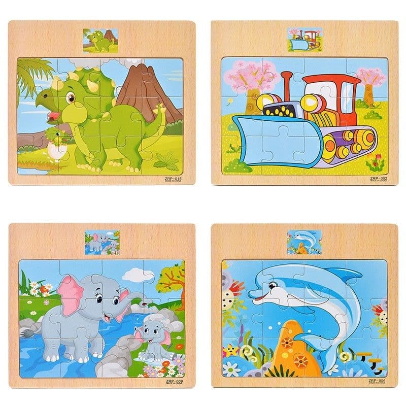 image-Wooden 12-piece Puzzle Puzzle Infant Children Early Childhood Educational Toys Animal Transportation Wooden Puzzle Toy