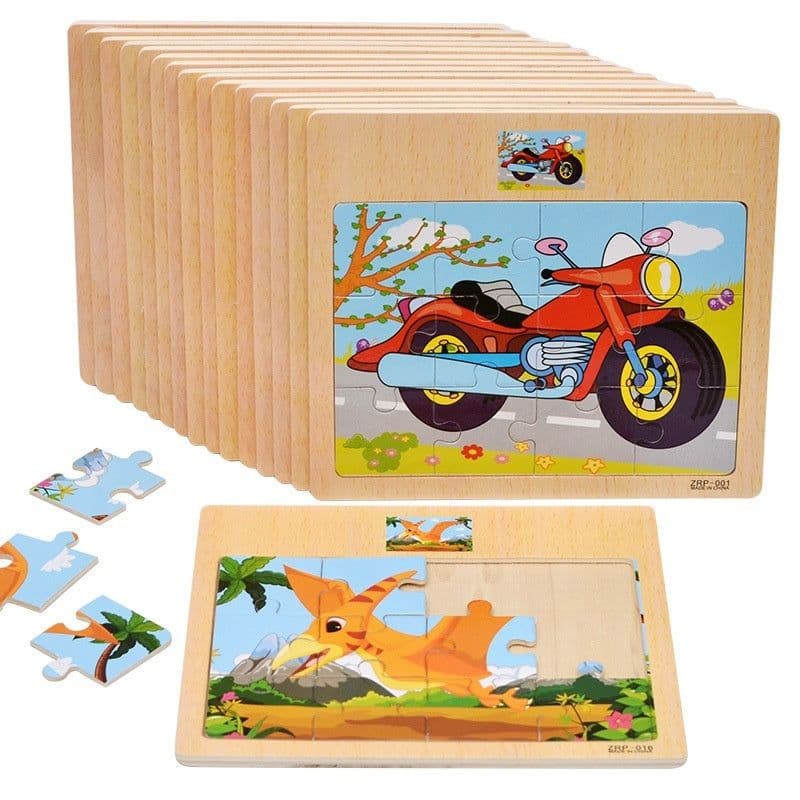 image-Wooden 12-piece Puzzle Puzzle Infant Children Early Childhood Educational Toys Animal Transportation Wooden Puzzle Toy
