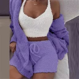 image-Winter Sexy Women Home Wear Suit Casual Pajamas Set Lady Female Soft Warm Long Sleeve Exposed Navel Vest Shorts Set