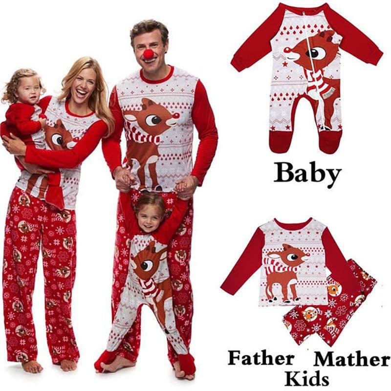 image-Outfits Christmas Family Matching Pajamas Men Womens Kids Baby Sleepwear Cute Fox Pattern Infant Romper Family Clothes Set