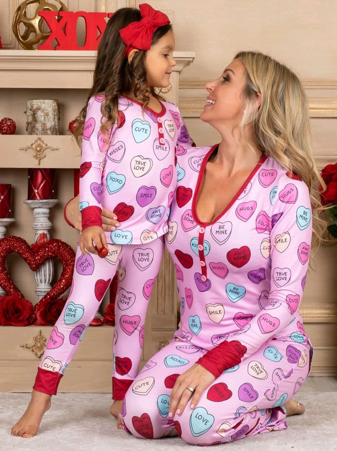 image-Valentines Day Love Print Casual Home Pajamas Parent Child Set