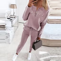 image-Casual Two-piece Set Women Autumn And Winter New High-neck Long-sleeved Trousers Suit