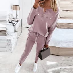 image-Casual Two-piece Set Women Autumn And Winter New High-neck Long-sleeved Trousers Suit