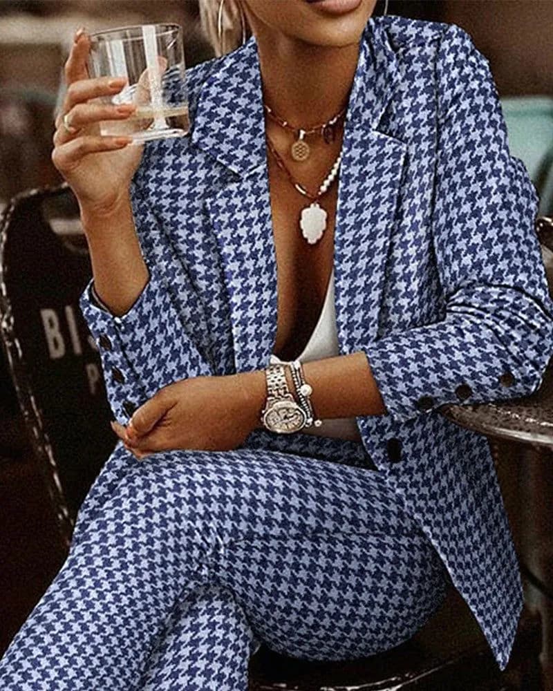 image-New Fashion Women's Plaid Slim Fit Lapel Suit Set