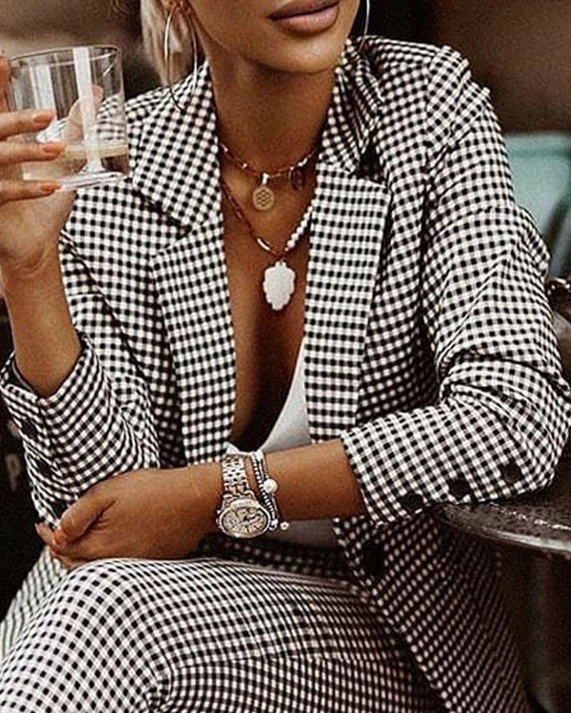 image-New Fashion Women's Plaid Slim Fit Lapel Suit Set