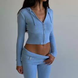 image-Hoodie Suit Women Leisure Sexy Zip Long Sleeve Sweater And High Waist Long Pants Set