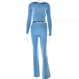image-Hoodie Suit Women Leisure Sexy Zip Long Sleeve Sweater And High Waist Long Pants Set