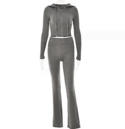 image-Hoodie Suit Women Leisure Sexy Zip Long Sleeve Sweater And High Waist Long Pants Set
