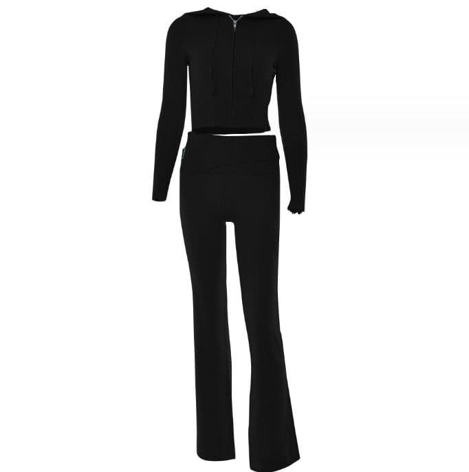 image-Hoodie Suit Women Leisure Sexy Zip Long Sleeve Sweater And High Waist Long Pants Set