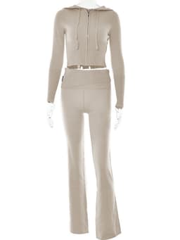 image-Hoodie Suit Women Leisure Sexy Zip Long Sleeve Sweater And High Waist Long Pants Set