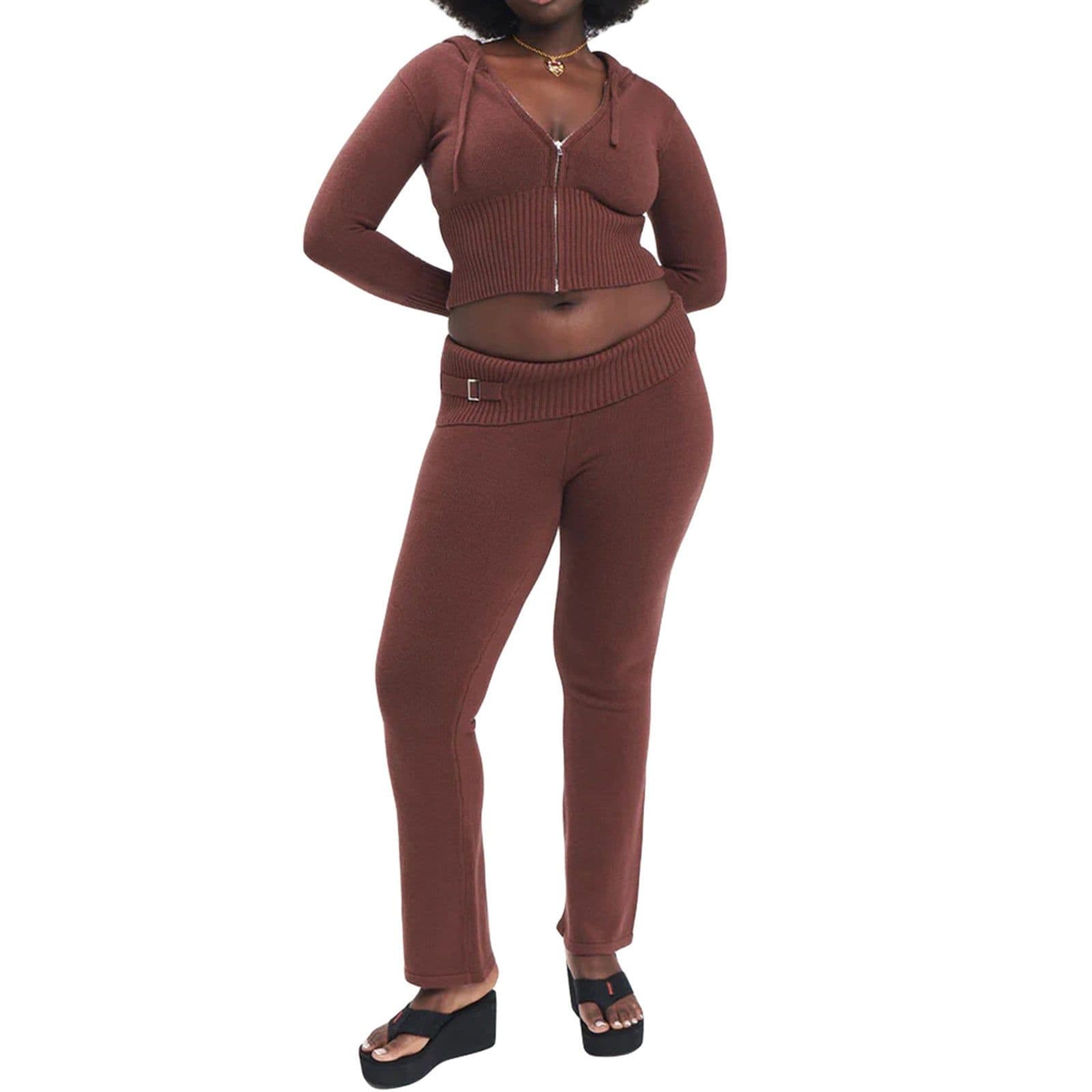image-Hoodie Suit Women Leisure Sexy Zip Long Sleeve Sweater And High Waist Long Pants Set