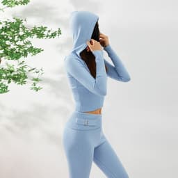 image-Hoodie Suit Women Leisure Sexy Zip Long Sleeve Sweater And High Waist Long Pants Set