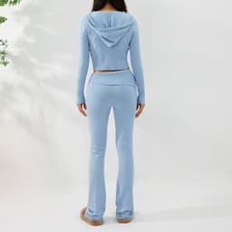 image-Hoodie Suit Women Leisure Sexy Zip Long Sleeve Sweater And High Waist Long Pants Set