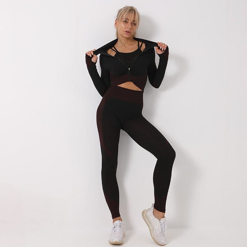 image-3PCS Yoga Set Seamless Sport Set Women Gym Clothing Leggings Women Crop Top Sports Bra Women Fitness Gym Set Womens Outfits Tracksuit