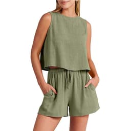 image-Women's Set Summer Sleeveless Tops And Drawstring Shorts Fashion Suit 2pcs
