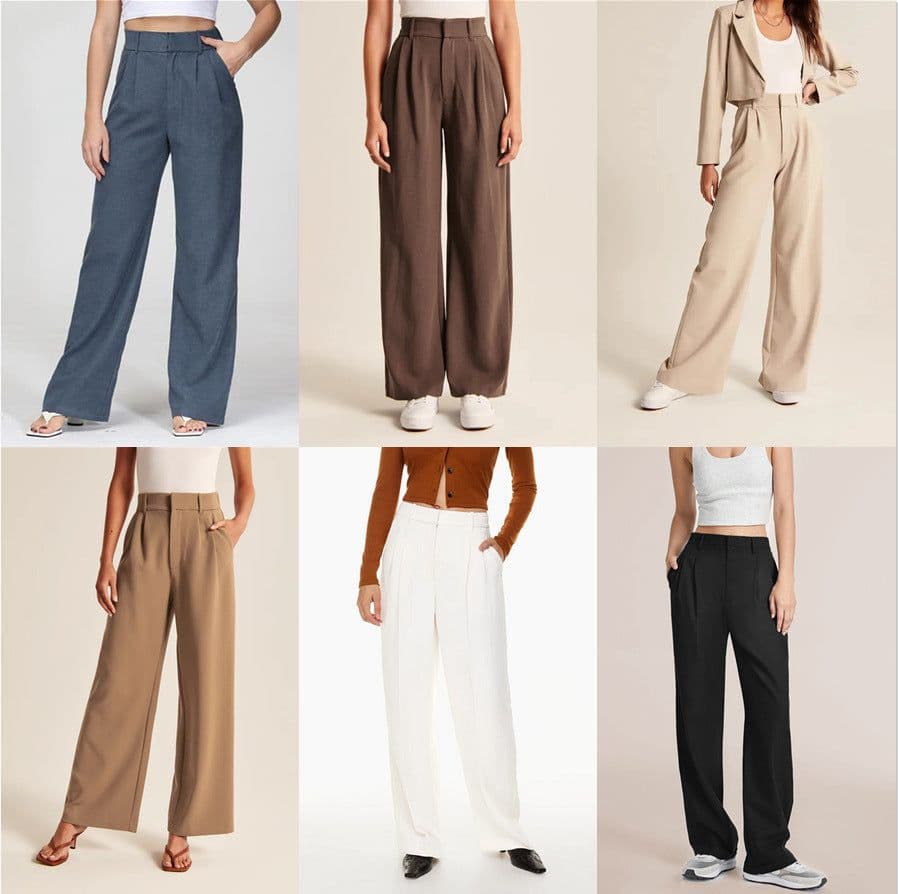 image-High Waist Straight Trousers With Pockets Wide Leg Casual Pants For Women