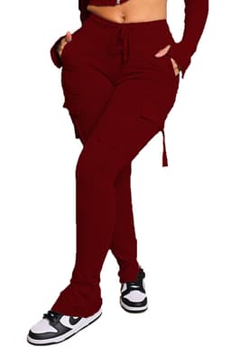 image-Cargo Pants With Pockets High Waist Drawstring Wide Leg Straight Trousers For Women Overalls
