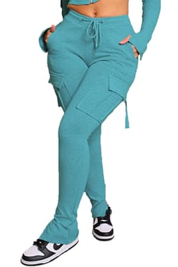 image-Cargo Pants With Pockets High Waist Drawstring Wide Leg Straight Trousers For Women Overalls