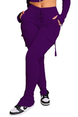 image-Cargo Pants With Pockets High Waist Drawstring Wide Leg Straight Trousers For Women Overalls