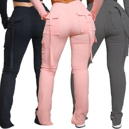 image-Cargo Pants With Pockets High Waist Drawstring Wide Leg Straight Trousers For Women Overalls