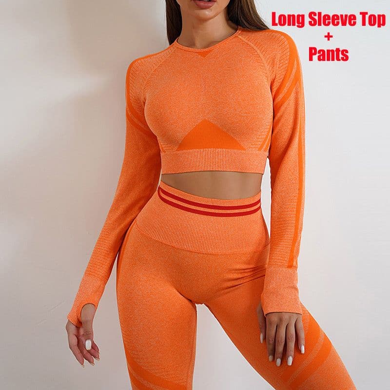 image-Seamless Yoga Pants Sports Gym Fitness Leggings Or Long Sleeve Tops Outfits Butt Lifting Slim Workout Sportswear Clothing